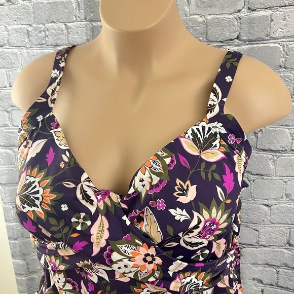Lands' End Floral Print Tankini Top  Ruched Sides & Adjustable Straps 22w - Picture 2 of 8